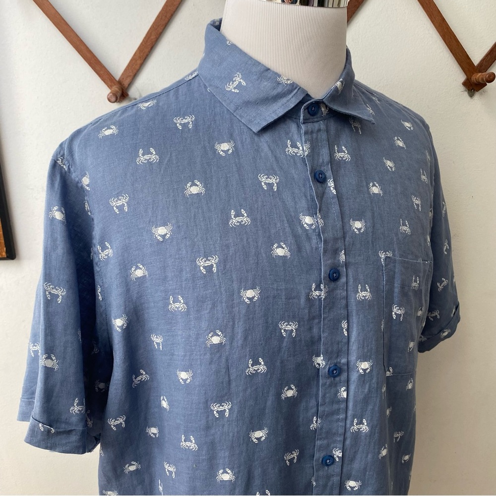 Saks Fifth Avenue Linen Crab Print Button Up Shirt - Picture 3 of 13